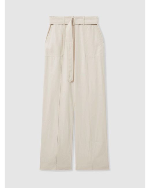 Reiss White Atelier Wide Leg Crepe Trousers With Wool