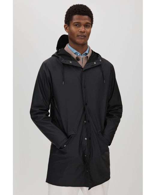 Rains Black Longline Hooded Raincoat for men