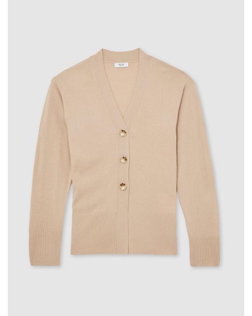 Reiss Natural Wool-Blend Fitted Cardigan With Cashmere