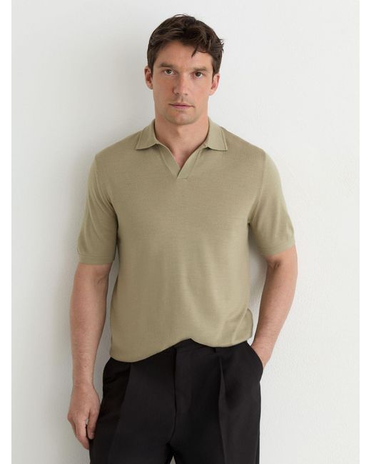 Reiss Natural Merino Wool Open-Collar Polo Shirt for men