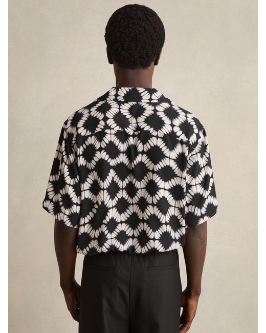 Reiss Black Abstract Floral Print Cuban Shirt for men