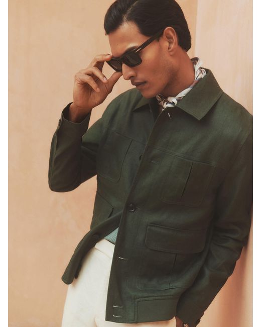 Reiss Multicolor Adam - Khaki Green Linen Four-pocket Jacket, Xs for men