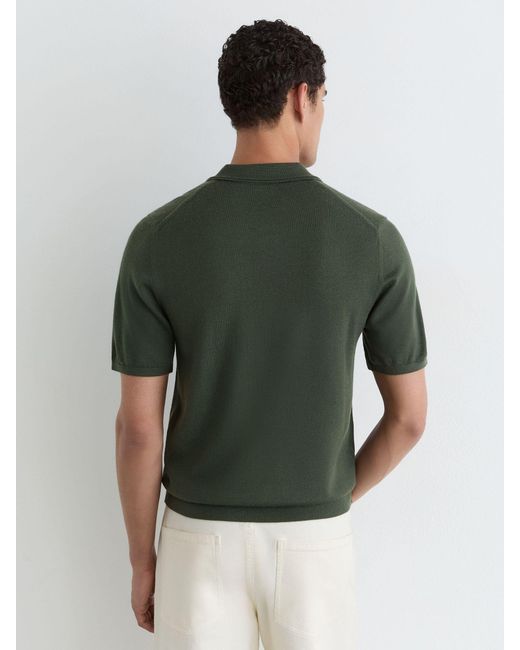 Reiss Green Merino Wool Button-Through Shirt for men