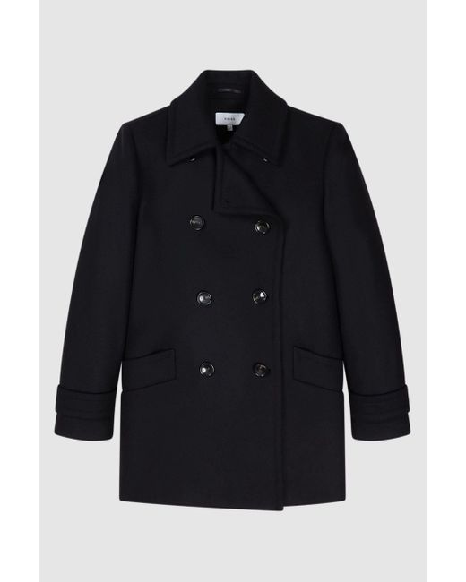 Reiss Maisie - Black Wool Blend Double Breasted Coat