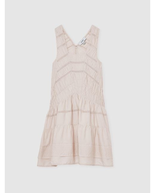 Reiss Natural Shirred Ruffle Hem Mini Dress