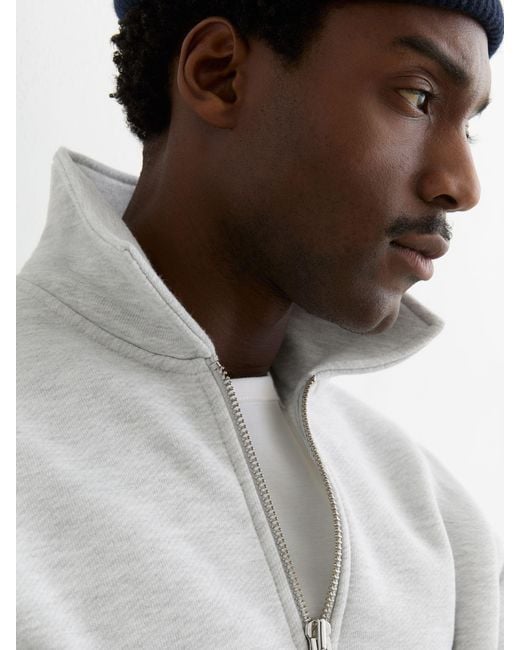 Reiss White Kurwin - Grey Melange Cotton-blend Heavyweight Zip Sweatshirt, M for men