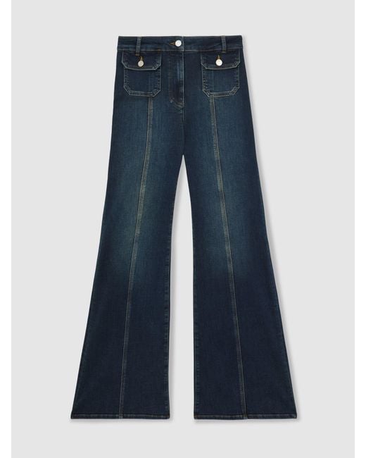 Reiss Blue Button-Pocket Flared Jeans