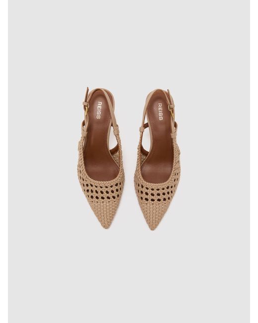 Reiss White Woven Leather Court Shoes