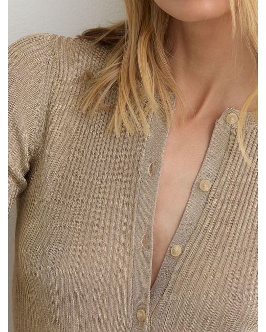 Reiss Natural Metallic Rib-Knit Cardigan