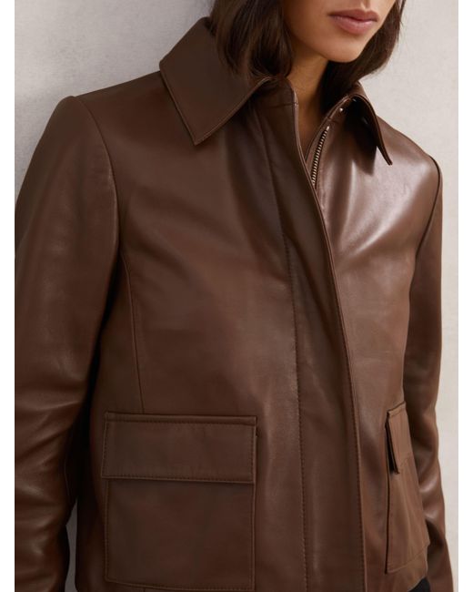 Reiss Brown Collared Leather Jacket