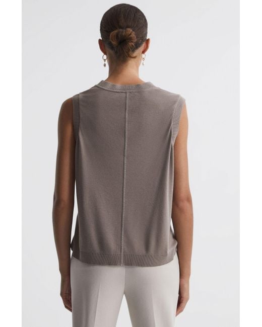 Reiss Gray Dotty - Taupe Silk Front Crew Neck Vest, S