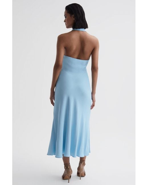 Reiss Blue Amber Halter-neck Woven Midi Dress