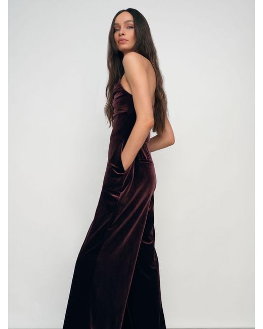 Reiss Blue Petite Velvet Drape Strapless Jumpsuit