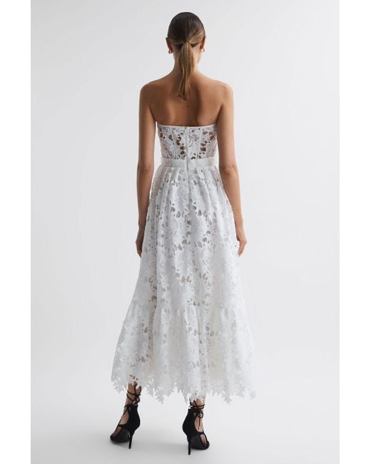 LEO LIN White Bustier Lace Midi Dress