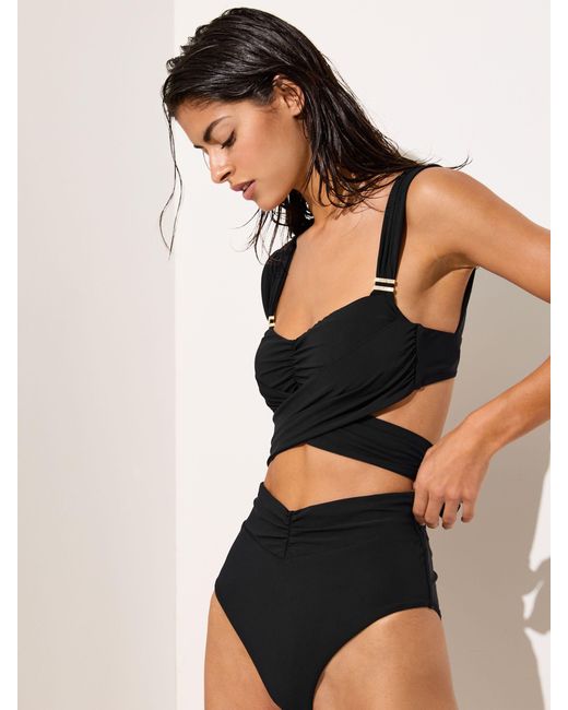 Reiss Maisie - Black High-waisted Ruched Bikini Bottoms, Us 10