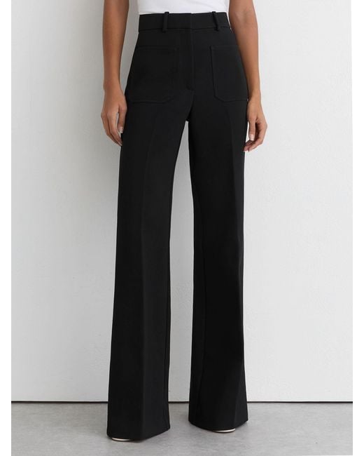 Reiss Black Petite Leather High-Rise Flared Trousers