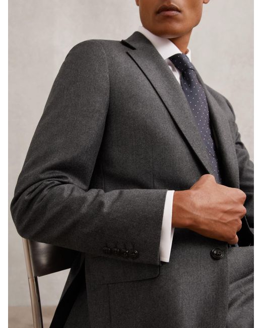 Reiss Gray Wool Flannel Single-Breasted Blazer Classic-Fit for men