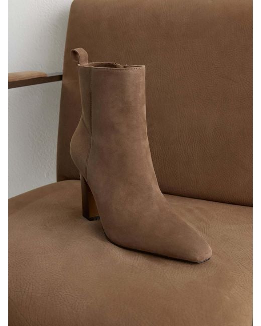 Reiss Brown Suede Chisel-Toe Block-Heel Ankle Boots