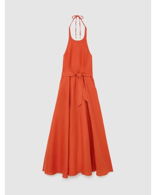 Reiss Orange Paules Coral Linen Open-Back Maxi Dress