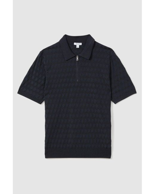 Reiss Black Rizzo - Navy Half-zip Knitted Polo Shirt for men