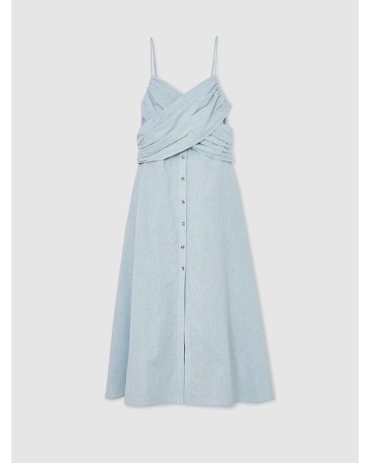 Reiss White Linen-Cotton Draped Midi Beach Dress