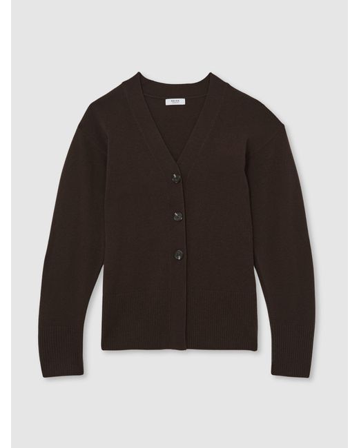 Reiss Black Wool-Blend Fitted Cardigan With Cashmere