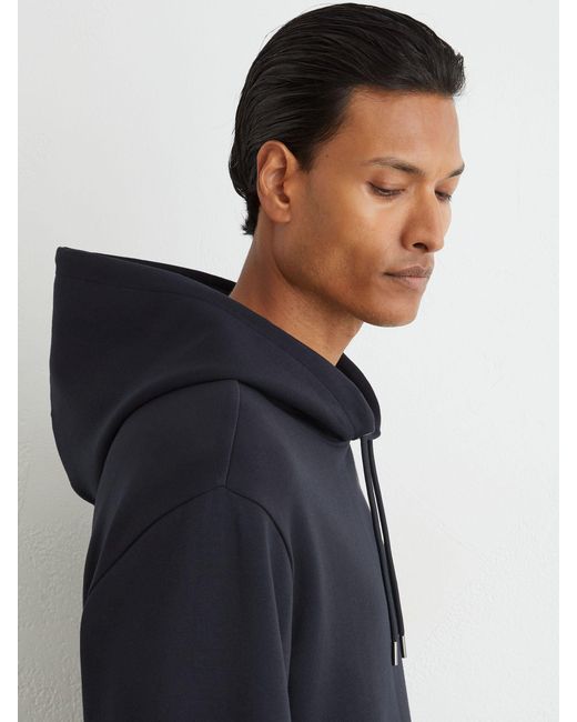 Reiss Blue Premium Interlock Relaxed-Fit Hoodie for men