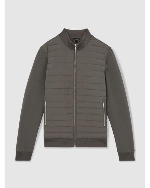 Reiss Gray Freddie - Sage Hybrid Quilt And Knit Zip-through Jacket, Xl for men