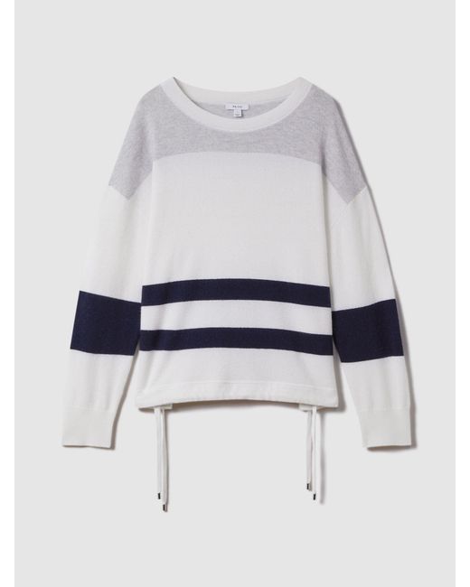 Reiss White Wool Blend Striped Crew Neck Jumper