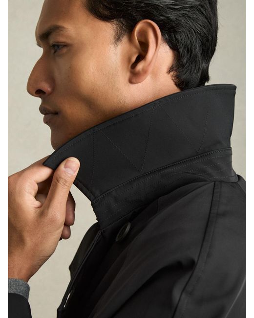 Reiss Blue Scramble - Black Double Breasted Long Trench Coat, S for men
