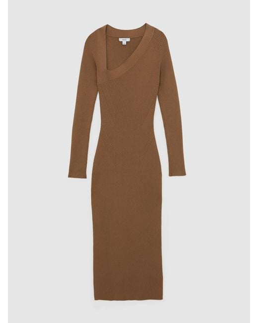 Reiss Brown Knitted Midi Dress