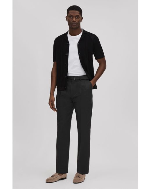 Reiss Liquid - Black Relaxed Tapered Belted Trousers for men