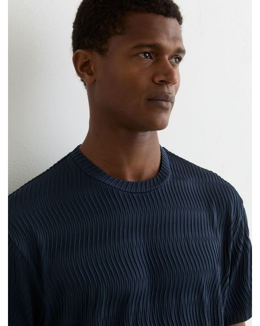 Reiss Blue Textured-Wave Relaxed-Fit T-Shirt for men