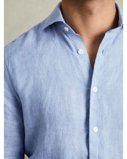 Reiss Blue Linen Button-Through Shirt for men