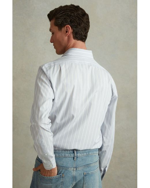 Reiss Omar - Blue/white Cotton Striped Cutaway Collar Shirt for men