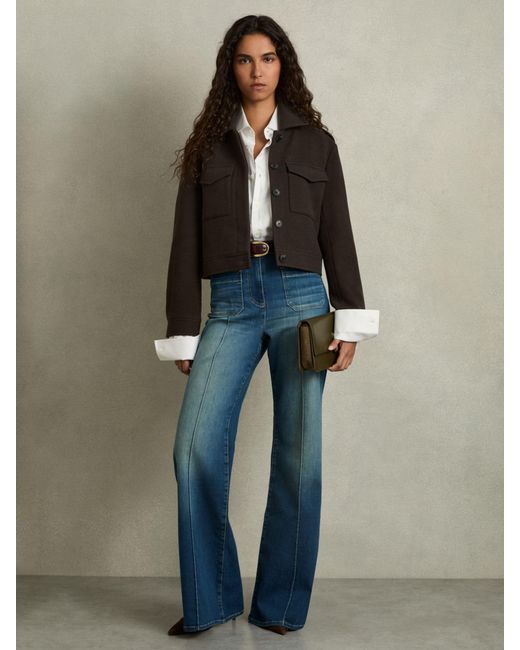 Reiss Blue Wool-Blend Cropped Jacket