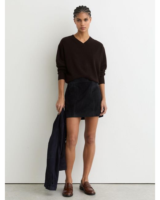 Reiss Black Suede Patch-Pocket Mini Skirt