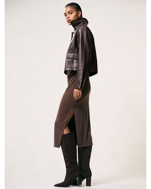 Reiss Brown Collared Leather Jacket
