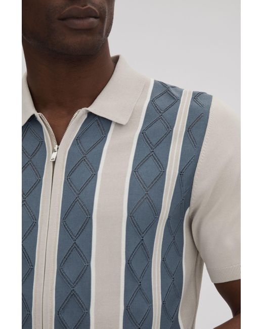 Reiss Selwood - Stone Blue Colourblock Zip-through T-shirt for men