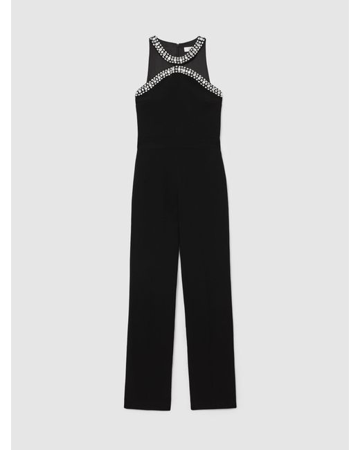 Reiss Black Crystal-Embellished Cut-Out Jumpsuit