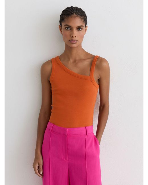 Reiss Pink Aysha - Orange Stretch-cotton Asymmetric-neck Vest, S (us 4-6)