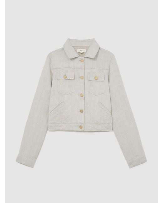 Reiss White Carmen - Neutral Lyocell-linen Trucker Jacket, Us 0