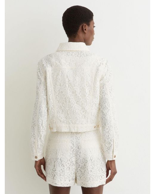 Reiss Natural Lori - White Collared Lace Press-stud Jacket, Us 10
