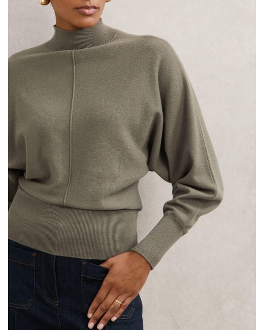 Reiss Natural Wool-Blend Funnel-Neck Batwing Jumper With Cashmere