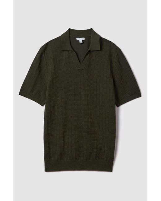 Reiss Black Mickey - Hunting Green Textured Modal Blend Open Collar Shirt, Xl for men