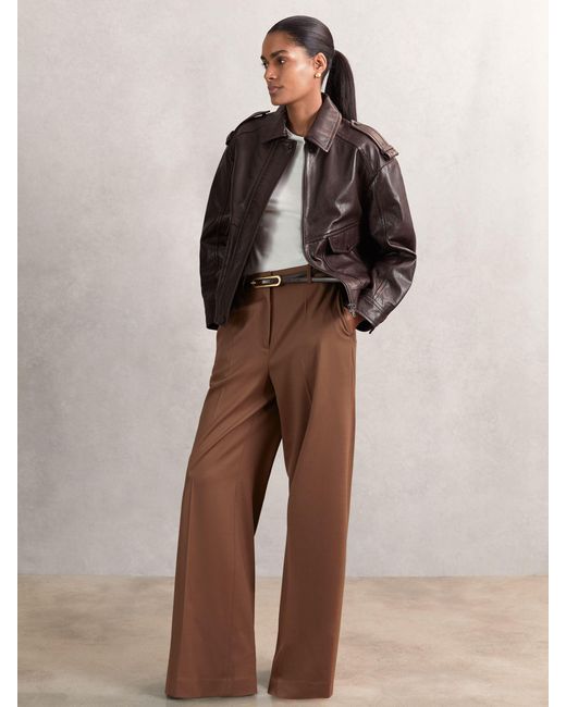 Reiss Brown Peyton Oversized Leather Jacket