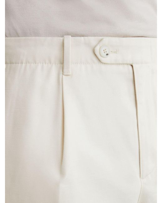 Reiss White Cotton Slub Pleated Relaxed-Fit Trousers for men