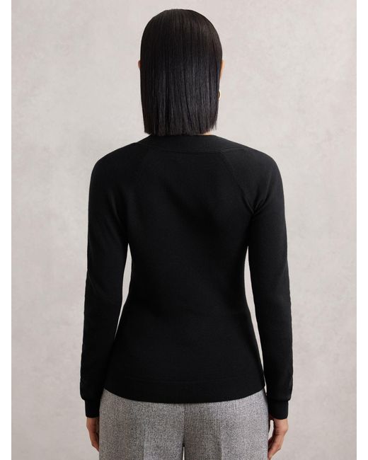 Reiss Zoie - Black Wool-blend Asymmetric Knit Top, L (us 12-14)