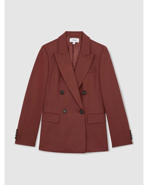 Reiss Brown Wool-Blend Double-Breasted Suit Blazer