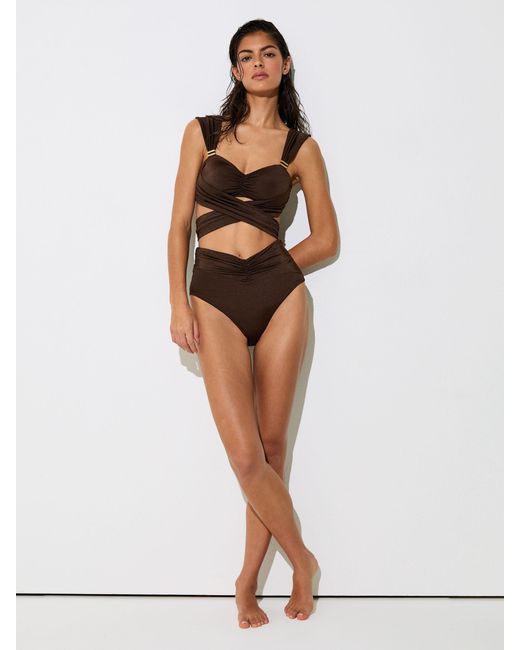 Reiss Black Wrap-Around Ruched Bikini Top